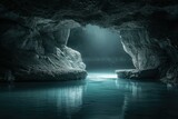 Mystical Underground Cave with Serene Water Reflection, Nature Exploration Concept