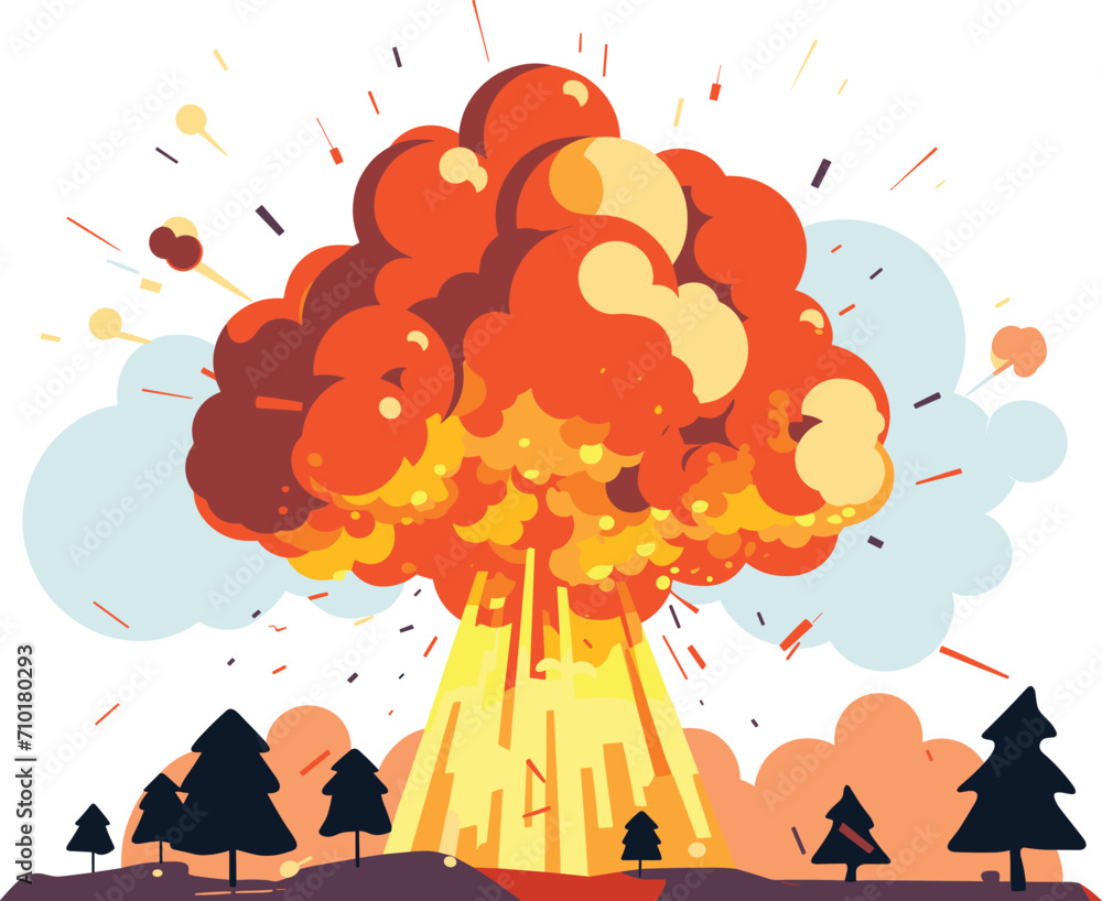Giant explosion with mushroom cloud in the forest. Catastrophic event