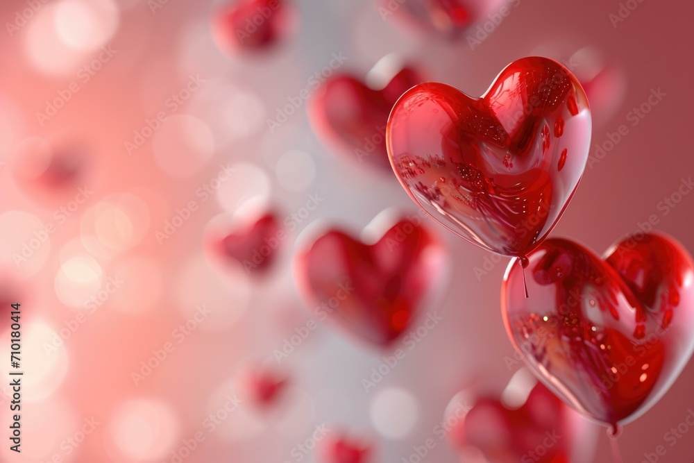 Romantic Red Heart Balloons on Pink Background, Valentine's Day Concept Romantic Red Heart Balloons on Pink Background, Valentine's Day Concept