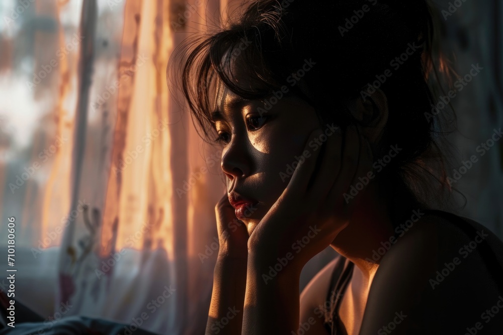 Asian woman's mental health struggles in isolation. Asian woman's mental health struggles in isolation.