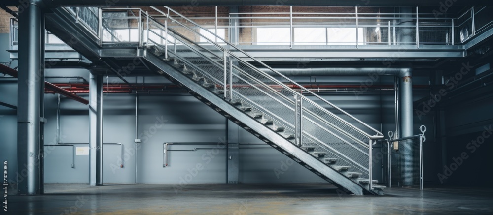Galvanized metal emergency staircase in the building.
