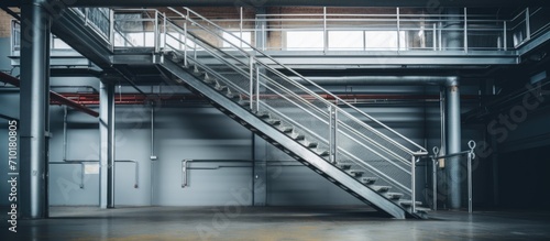 Galvanized metal emergency staircase in the building.