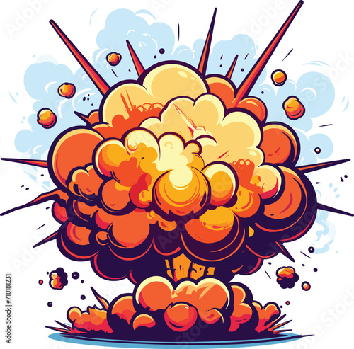 Colorful cartoon style explosion with clouds and sparks. Dynamite blast comic effect for animation. Explosive boom and power concept vector illustration.