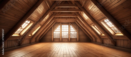 Attic with rafters, floor focus.