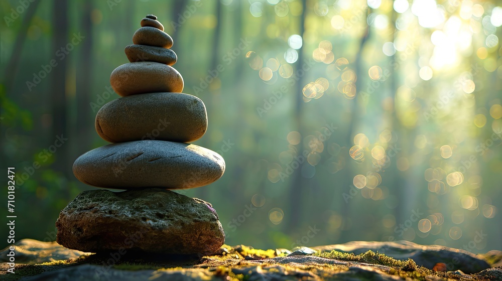 Obraz premium Stacked Rocks Amidst Forest