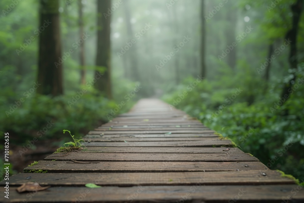 Obraz premium Misty Forest Pathway, Tranquil Nature Scene