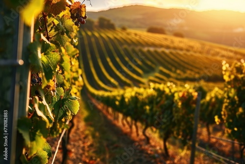 Sunset Vineyard Scenery, Wine Production Concept photo