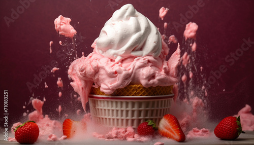 Fresh strawberry ice cream, a sweet homemade summer indulgence generated by AI