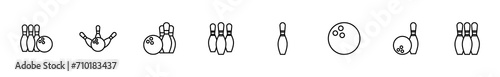Bowling icon set. bowling ball and pin icon. bowling pins