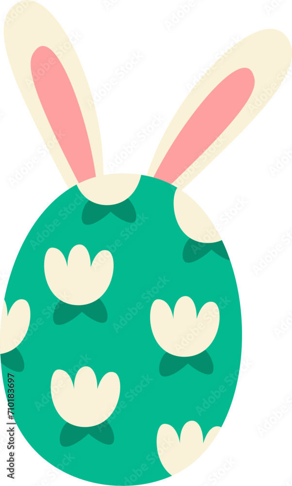 Obraz premium Easter Egg With Floral Pattern And Bunny Ears