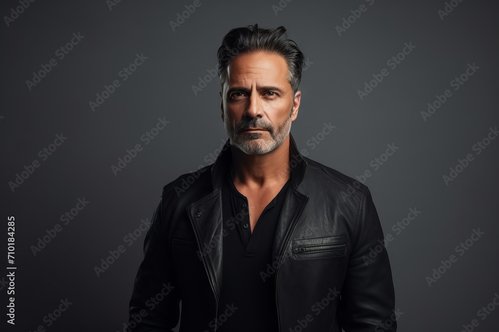 Portrait of a serious mature man in a leather jacket. Men's beauty, fashion. Portrait of a serious mature man in a leather jacket. Men's beauty, fashion.