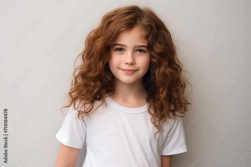 Portrait of a cute little girl with long curly hair on grey background Portrait of a cute little girl with long curly hair on grey background