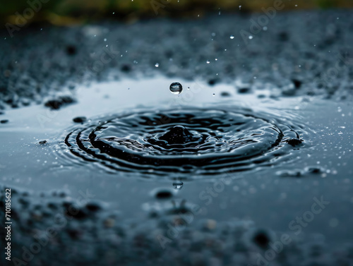 Simple image of a raindrop falling into a puddle, ripple effect.