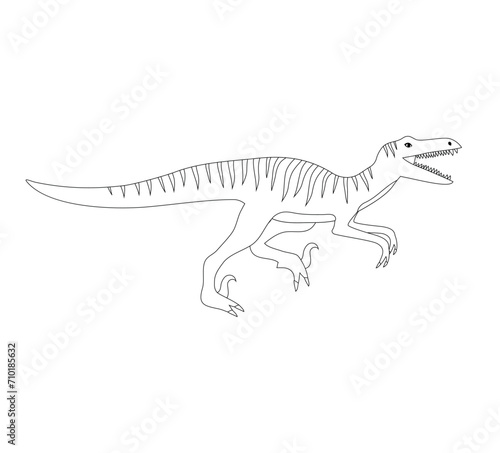 Vector hand drawn flat outline velociraptor dinosaur isolated on white background