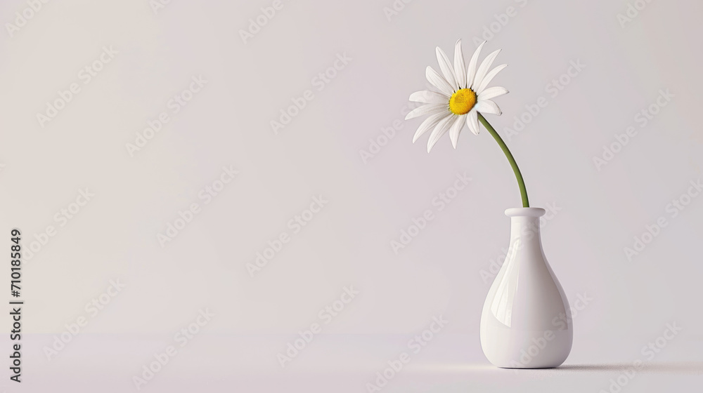 Single daisy in a vase against a plain white background. Single daisy in a vase against a plain white background.