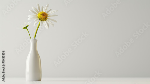 Single daisy in a vase against a plain white background. © ImageHeaven