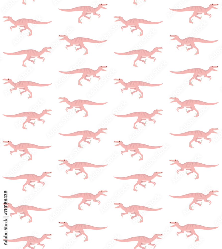 Vector seamless pattern of hand drawn flat pink velociraptor dinosaur isolated on white background Vector seamless pattern of hand drawn flat pink velociraptor dinosaur isolated on white background