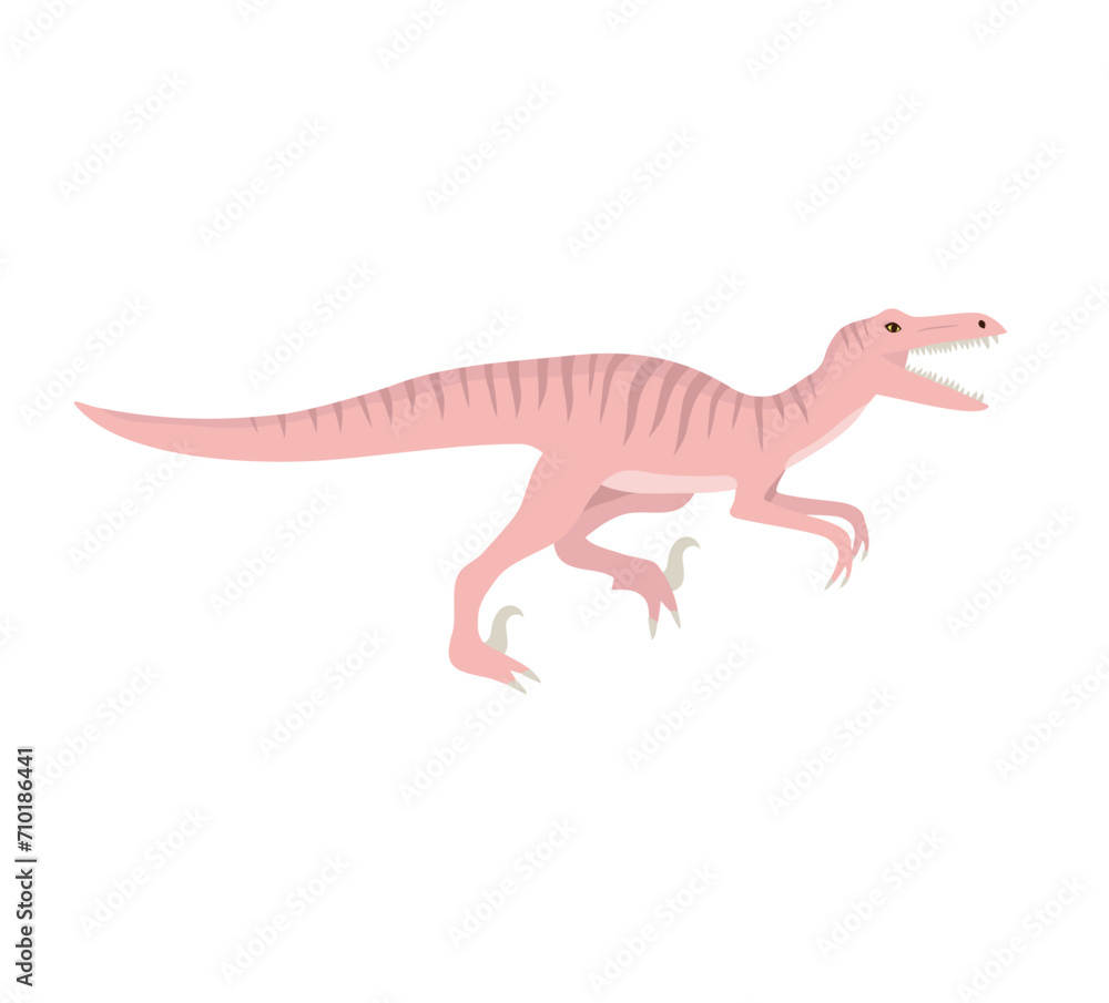 Fototapeta premium Vector hand drawn flat pink velociraptor dinosaur isolated on white background