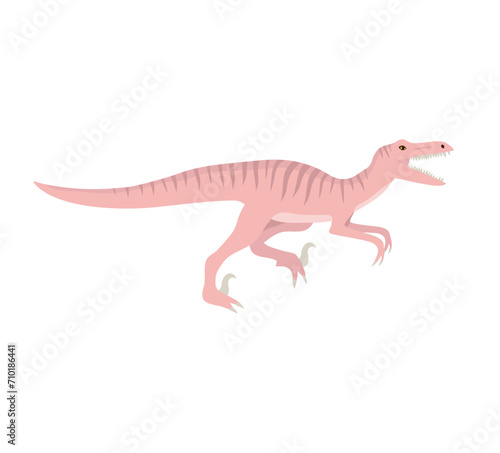 Vector hand drawn flat pink velociraptor dinosaur isolated on white background