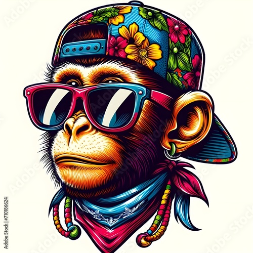 Hip hop monkey with sun glasses. 