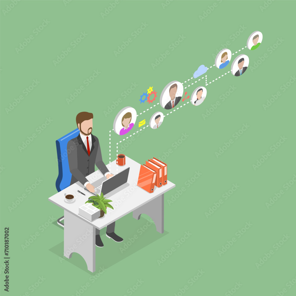 3D Isometric Flat Vector Illustration of Telework, Telecommuting, Worke from Home 3D Isometric Flat Vector Illustration of Telework, Telecommuting, Worke from Home