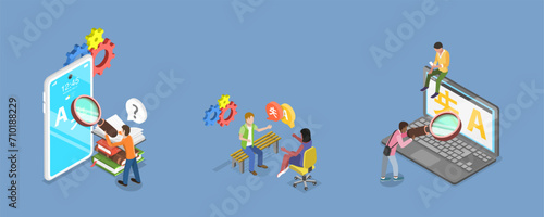3D Isometric Flat Vector Illustration of Online Translator, App for Language Learning