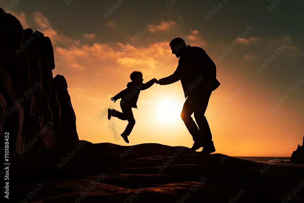 Celebrate the bond of love and trust between a father and child with this powerful silhouette photograph