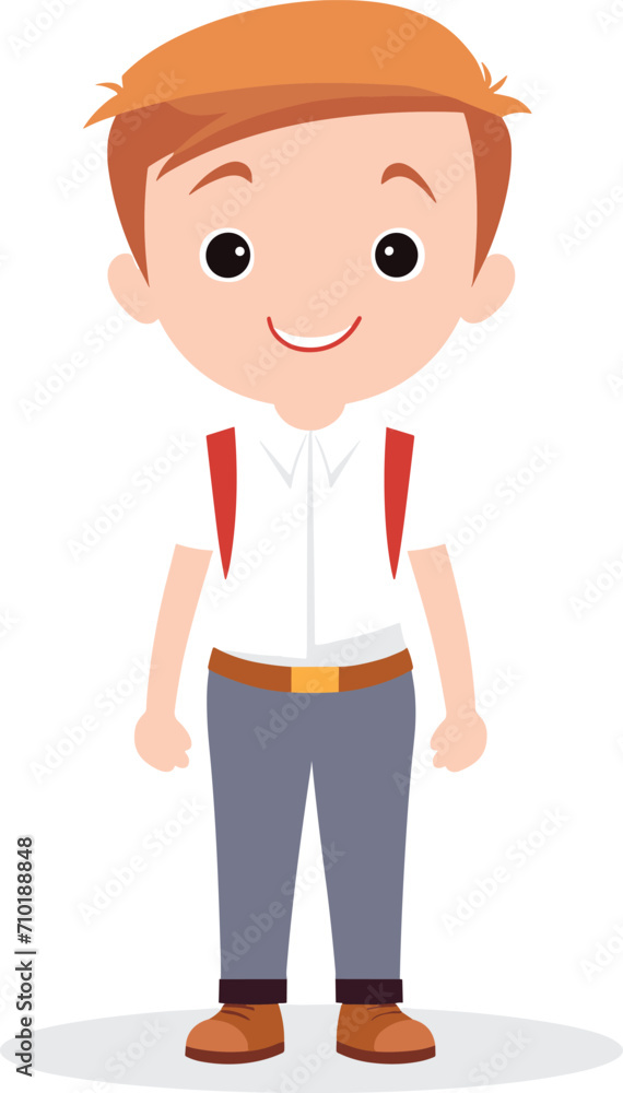 A cheerful student with a backpack stands confidently in this vector illustration.