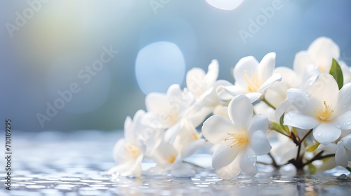 White gardenia on isolated magical bokeh background with copy space for text placement