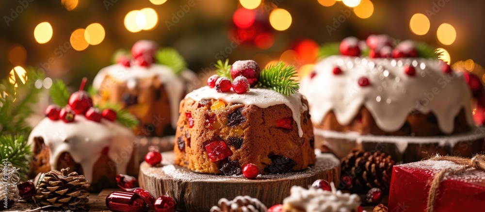 Festive fruitcakes for holidays and celebrations.