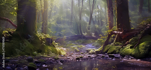 forest in the morning landscape, ai generated.