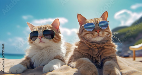 cats on the beach, ai generated. photo