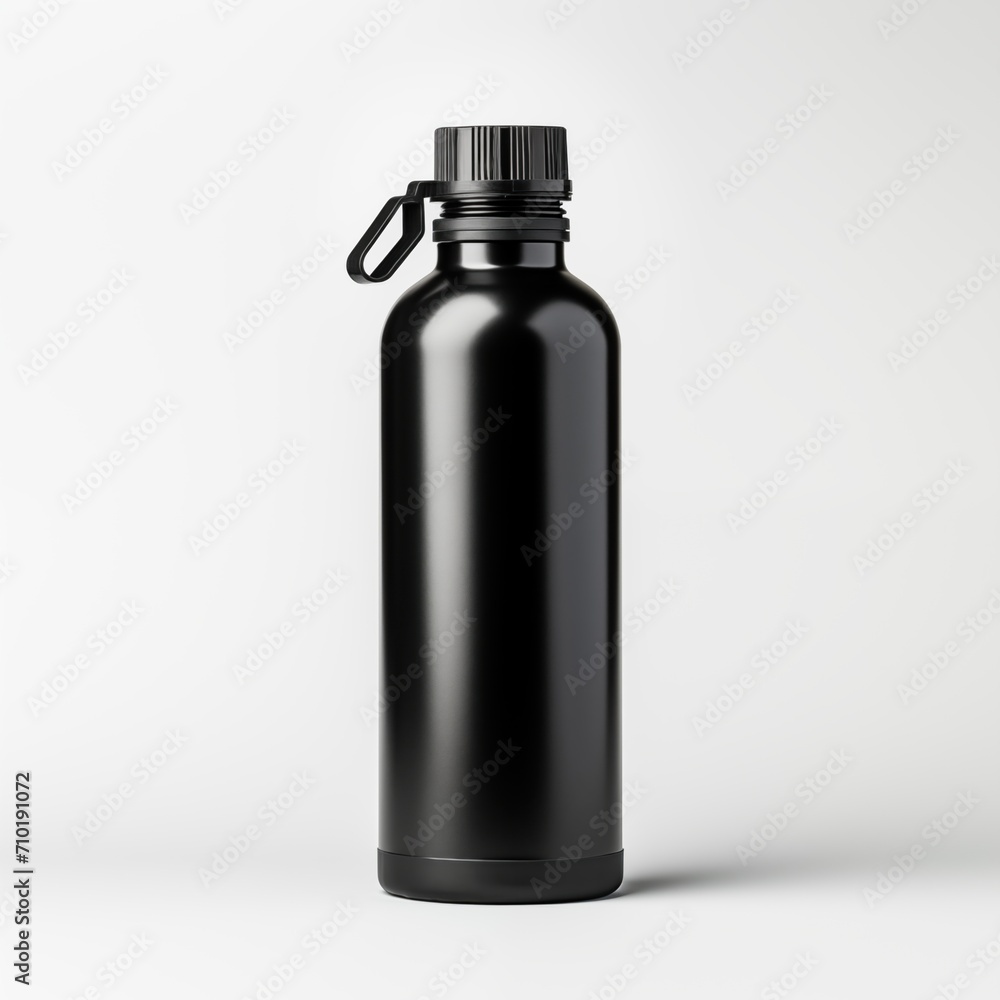 Standing Aluminum Water Bottle Mockup with Black Cap Standing Aluminum Water Bottle Mockup with Black Cap