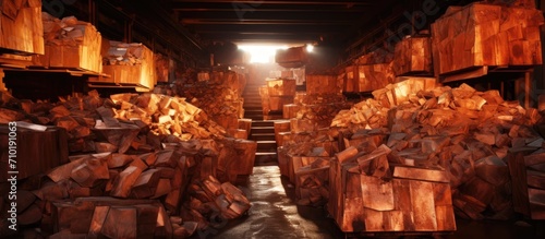 Copper concentrate stored in warehouse. photo