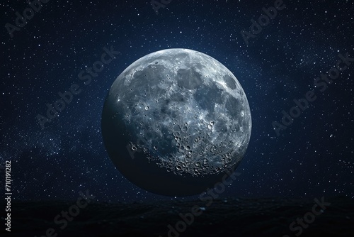 A breathtaking celestial event as a moon illuminates the night sky, showcasing its stunning spherical beauty amidst the vastness of outer space