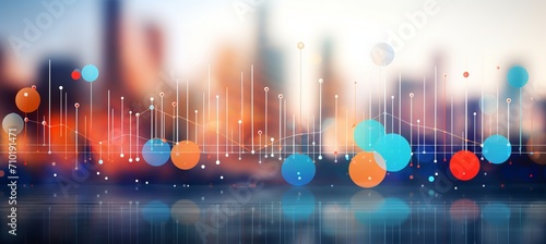 Ethereal bokeh effect with financial data visualizations and banking icons for abstract backdrop photo
