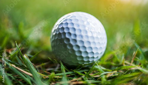 golf ball on pristine green grass, epitomizing precision and excellence in the sport of golf