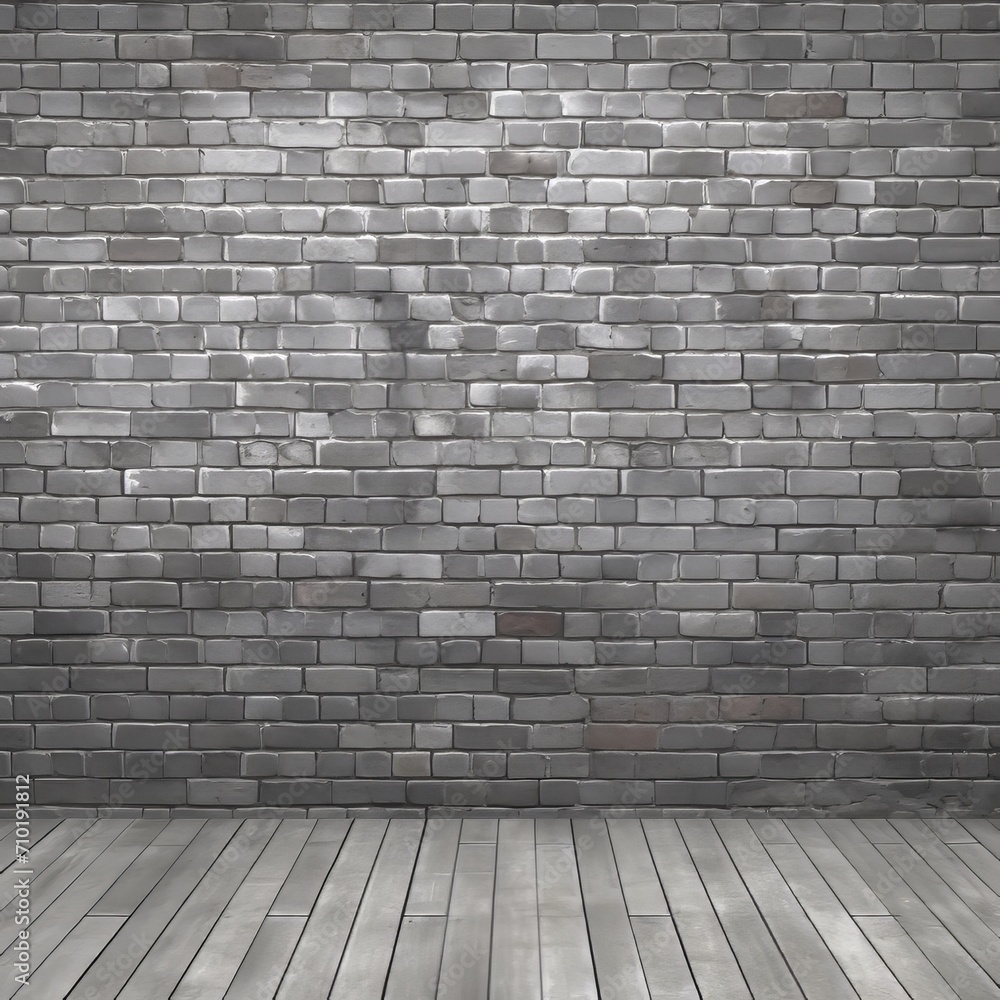 room with gray brick wall and wooden floor