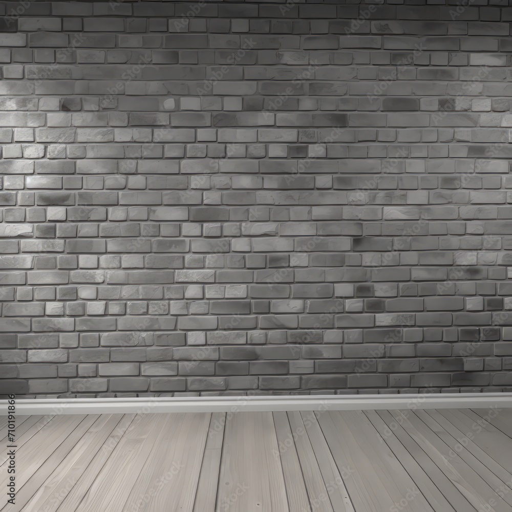 Empty room with brick wall and wooden floor, 3d rendering