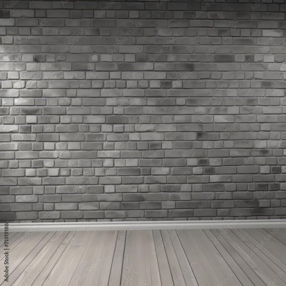 Fototapeta premium Empty room with brick wall and wooden floor, 3d rendering