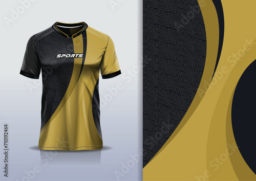 Sport jersey template mockup curve design for football soccer, racing, running, e sports, gold color 