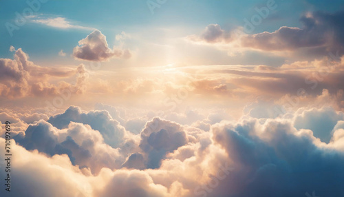 Stampa su tela Radiant sunset above billowing clouds, a heavenly abstract illustration in extra
