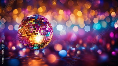 Enchanting bokeh effect close up of a mesmerizing disco ball reflecting a dazzling array of lights