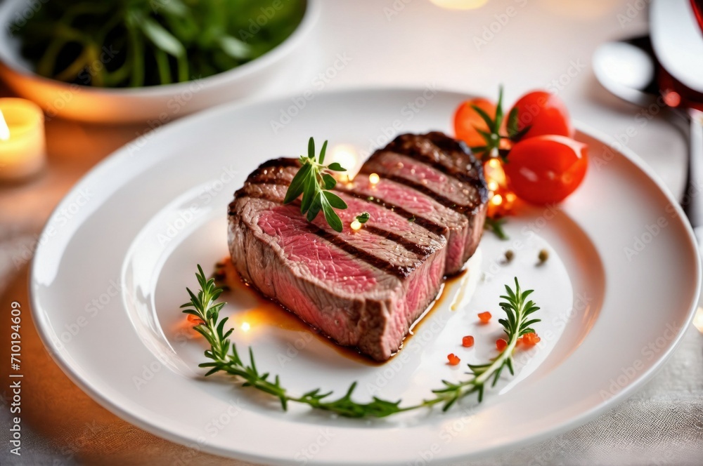 Heart-shaped meat. Background with selective focus and copy space