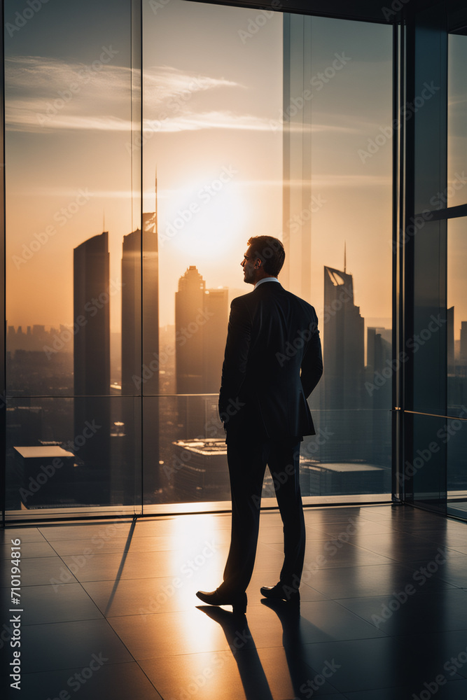 Silhouette of a businessman standing on the background Silhouette of a businessman standing on the background