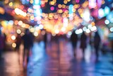 Blurred bokeh blending into vibrant food festival with street food and festive drinks