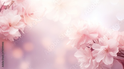 Spring  floral backdrop of pink flowers over pastel colors. Banner background with copy space © Dina