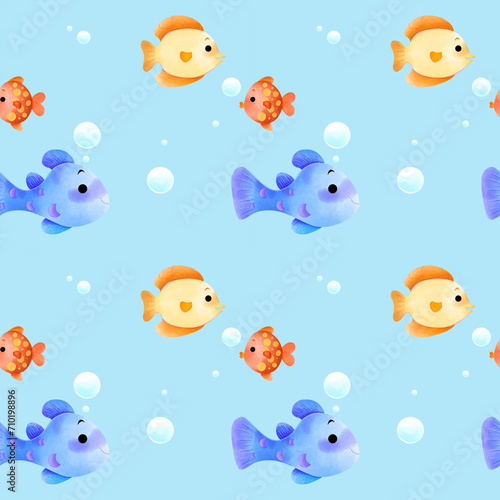 Fish in the Sea Seamless Pattern Illustration