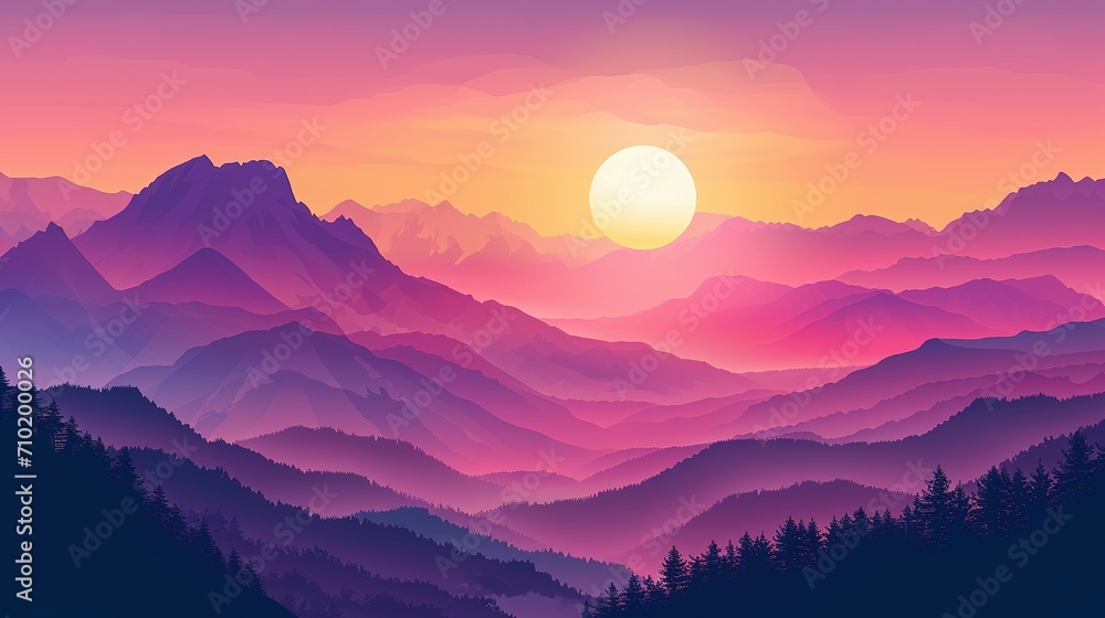 Vector illustration of a mountain landscape at sunset