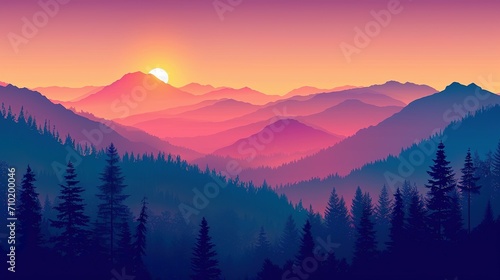 Vector illustration of a mountain landscape at sunset